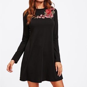 Little Black Dress With Flower Embroidery Appliqué